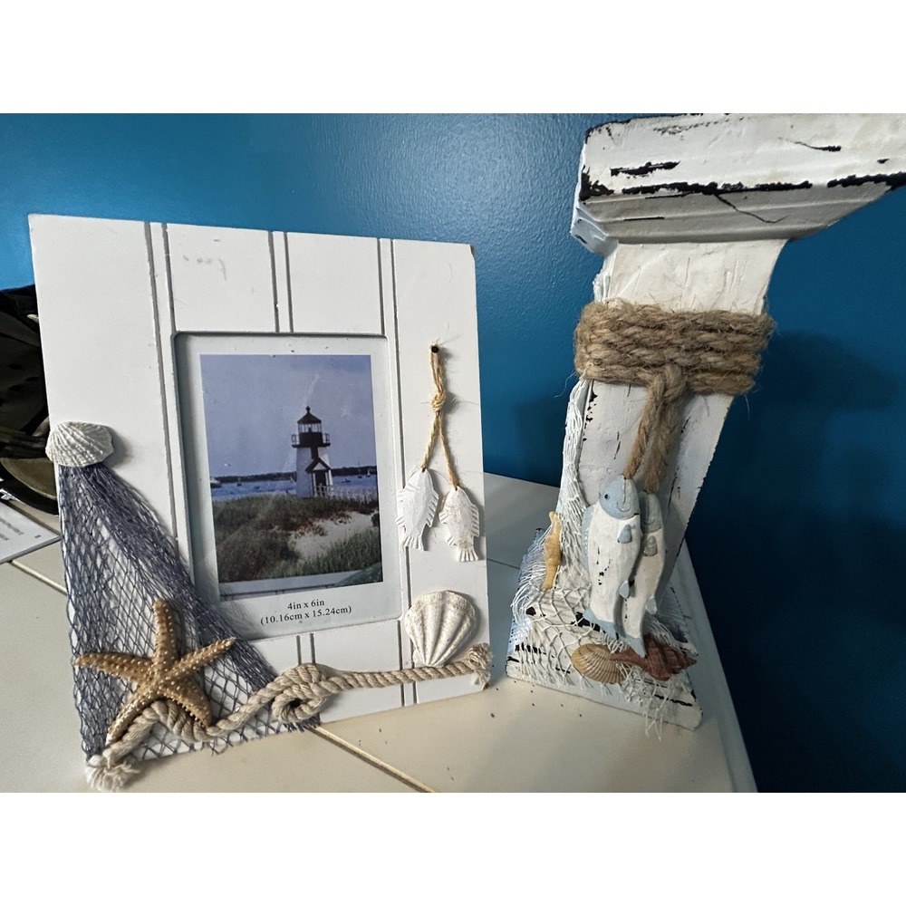 Photo Frame Candle Stand Beach Ocean Fisherman Sea life Decor Sailing Boating Cr